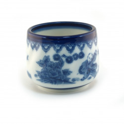 Taza de té de cerámica japonesa, línea marrón y azul - RAIN