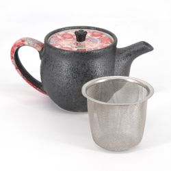Tetera de cerámica japonesa - HANA - rosa y gris