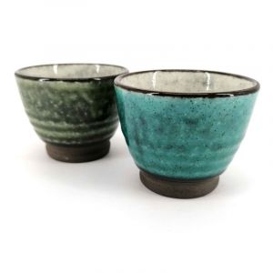 Duo de tasses à thé en céramique, gris bleu et vert - NACHURARU