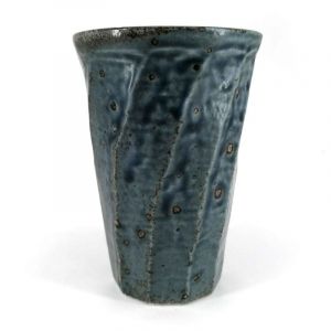 Japanese ceramic mazagran, blue, rotating lines - GYO