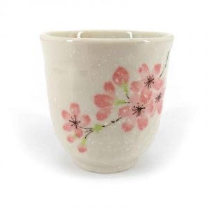 Japanese ceramic tea cup, white and cherry blossoms - SAKURA USAGI