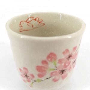 Japanese ceramic tea cup, white and cherry blossoms - SAKURA USAGI