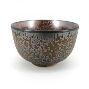 Japanese ceramic tea cup, metallic enamel with pink reflections - METARIKKU
