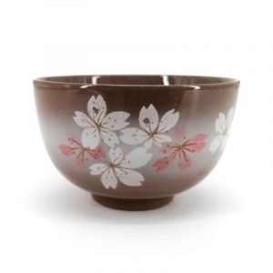 Taza de té de cerámica japonesa, marrón y gris - SAKURA