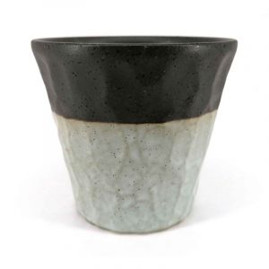 Japanese ceramic tea cup, brown and gray, raw edge - FUKISOKU