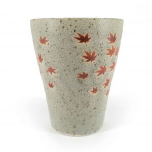 Tasse à thé japonaise haute en céramique, grise, feuilles érable - MOMIJI